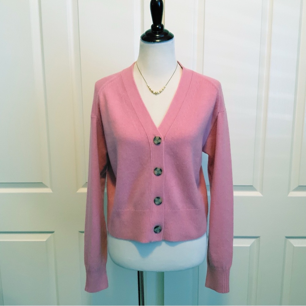 Everlane Short Cashmere Cardigan in Muted Pink  - Boxy - Soft- 2ply - Size S